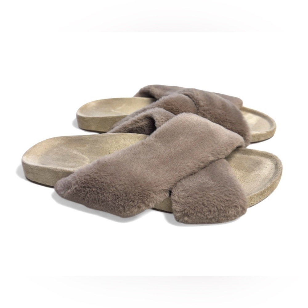 Birdies Faux Fur Cross Strap Slippers Sz.9